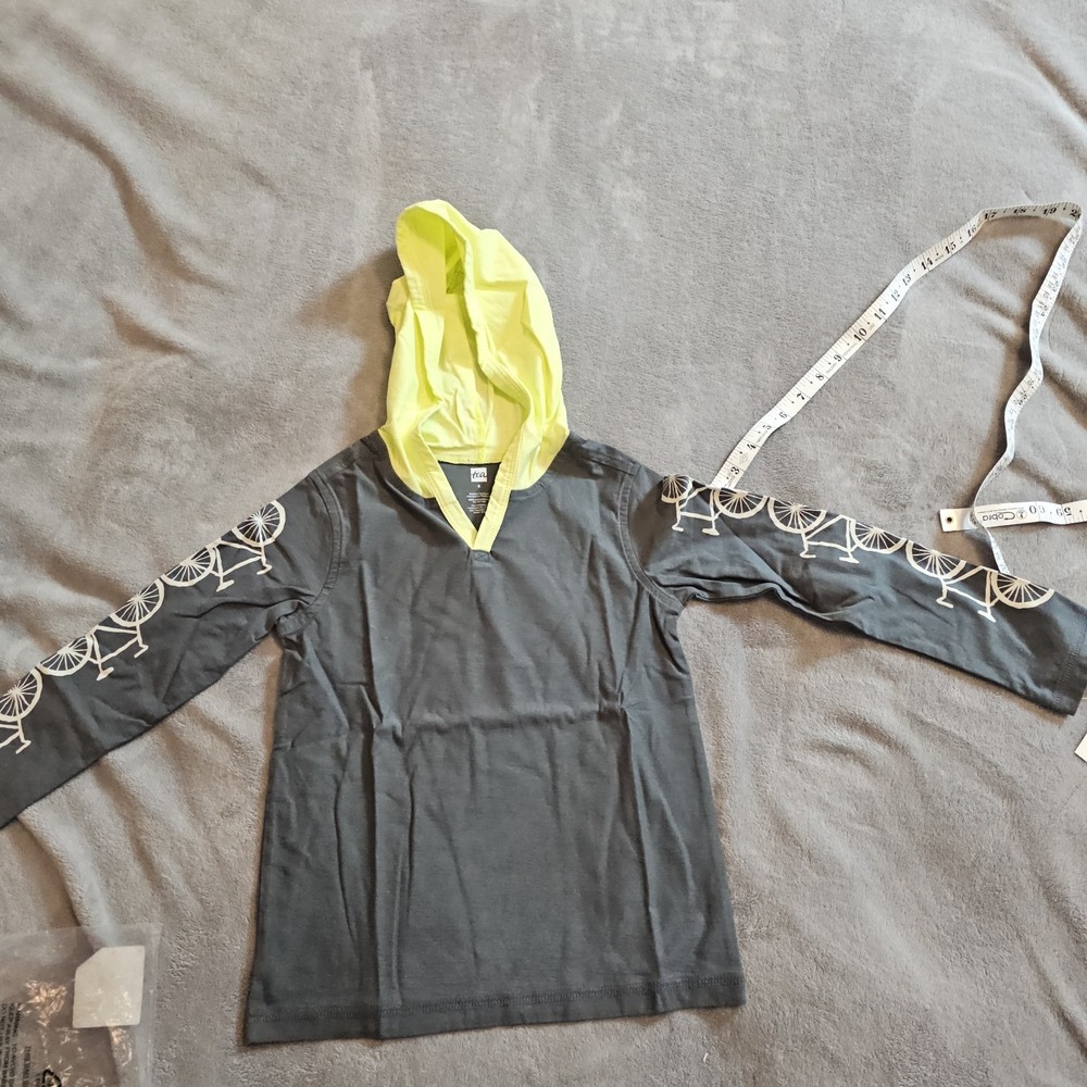 NWT Boy Tea Collection Long Sleeve Hooded Shirt Sz 6 Bicycle Thunder 100% Cotton